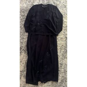 Vtg Dela Jo By Lida Two Piece Navy Blue Dress Sz M/16 Beaded Mother Of Bride